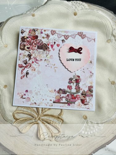 Romantyczny zestaw handmade - kartka + tag w formie tabliczki czekolady - idealny zestaw na walentynki