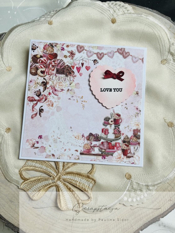 Romantyczny zestaw handmade - kartka + tag w formie tabliczki czekolady - idealny zestaw na walentynki