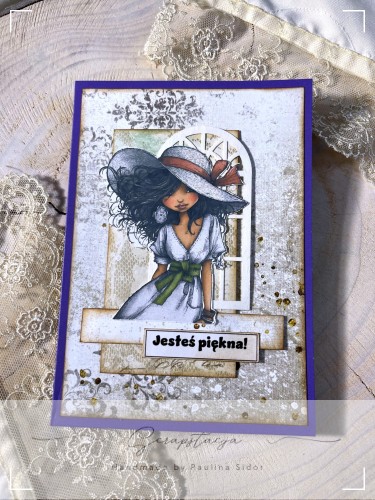 Kartka z ilustracją kobiety i napisem „Jesteś piękna”