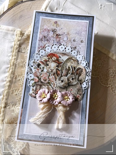 Elegancka kartka wielkanocna z wiosenną kompozycją i papierowymi kwiatami